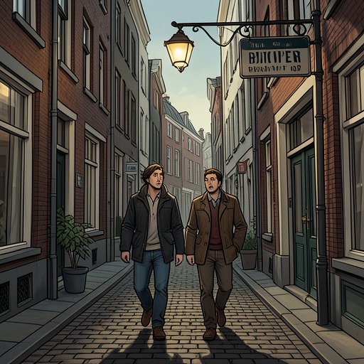 The City’s Signs and Misreadings from "Midwinter Break". This flow follows how Amsterdam’s unfamiliar streets and signs expose the couple’s differing habits of navigation, attention, and trust.