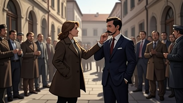 A Chance Meeting in the Piazza from "A Gentleman in Moscow". An Unplanned Friendship Nina’s Approach Nina Kulikova leaves her table and questions Count Alexander Ilyich Rostov about his moustaches.