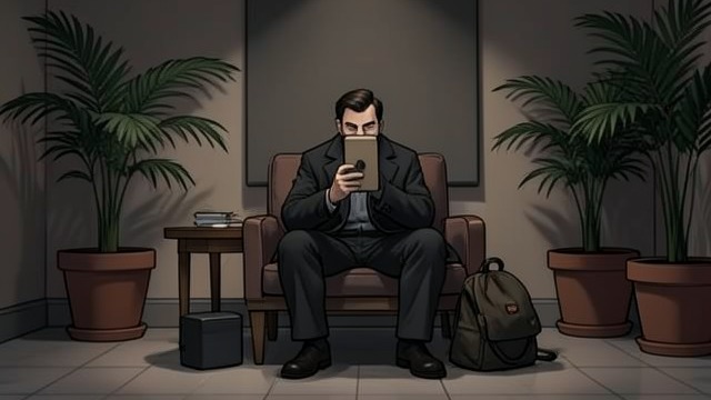 Waiting in the Lobby from "A Gentleman in Moscow". Patience at the Threshold A Quiet Seat Count Alexander Ilyich Rostov sits between the potted palms with his rucksack and waits for the signal he arranged.