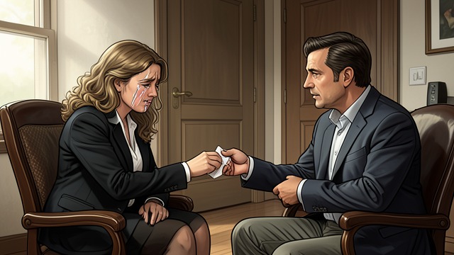 Showing Up in Distress from "The Negotiation". A Place of Safety Support When Gregory Davis suggests he may be her father, Emily Wade goes to Jackson Caine’s office in tears.
