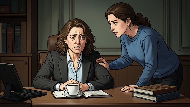 Support After Alex’s Fight from "The Negotiation". Comfort and Advice Friendship Katie Collins arrives at work tired after arguing with Alex.
