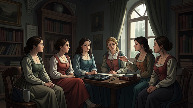 The Ladies Meet from "The Decameron". The Ladies Meet A proposal for safety Seven young women gather at Santa Maria Novella.