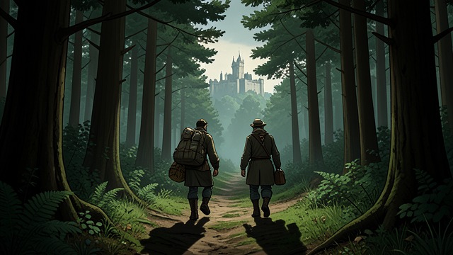 Separated in the Woods from "The Decameron". Separated in the Woods An attack Armed men confront the travelers near a castle. Agnolella escapes into a forest while Pietro is seized.