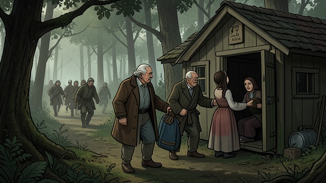 Shelter at Campodifiore from "The Decameron". Shelter at Campodifiore Agnolella finds refuge An elderly couple shelter Agnolella, warning that dangerous bands roam the area.