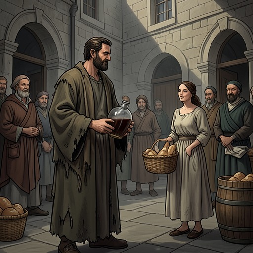 Federigo’s Decline and Reward from "The Decameron". This flow traces how Federigo’s unreturned love consumes his wealth, then earns him marriage and renewed prosperity through generosity.