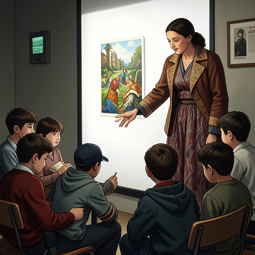 The Teacher's Changing Role from "Elements". This flow traces the teacher's movement from verbal lecturer to coordinator of shared visual attention and reasoning.