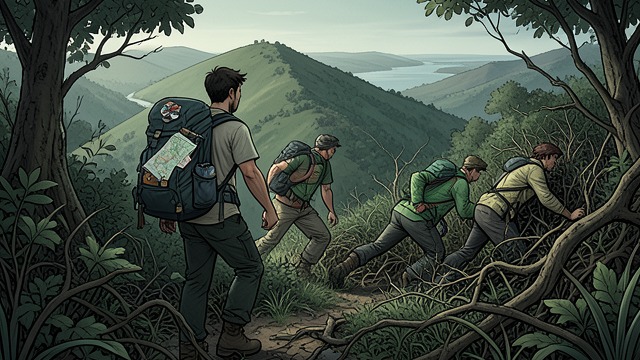 A Rule Breaks a Route from "Happiness for Beginners". A Rule Breaks a Route A shortcut goes wrong Mason leaves the marked trail and leads the group across a hill.