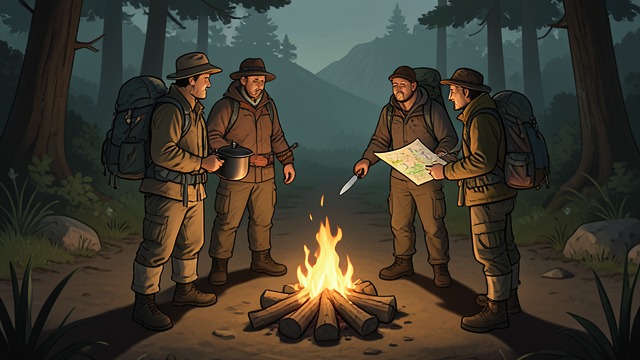 Rituals in the Wilderness from "Happiness for Beginners". Rituals in the Wilderness A shared routine The hikers wake, cook, pack, walk, and establish camp together.