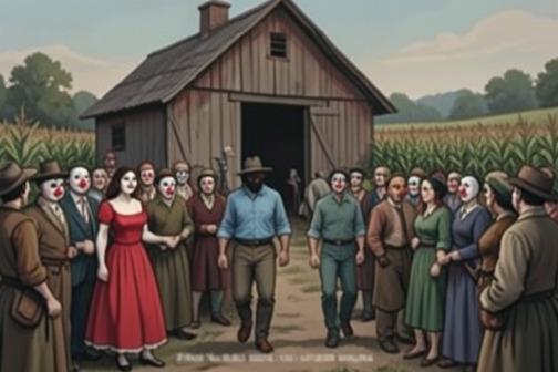 Tillerson Farm party massacre from "Clown in a Cornfield". The Tillerson Farm party massacre is the novel’s decisive rupture between a town’s public festivities and its concealed violence: a crowded party in a barn and…