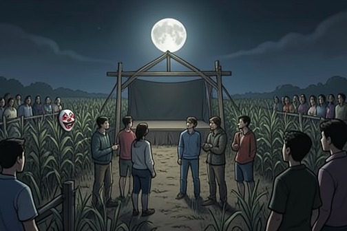 Tillerson cornfield party from "Clown in a Cornfield". The Tillerson cornfield party is the night’s passage from small-town celebration into catastrophe.