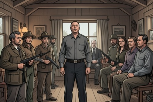Kettle Springs emergency meeting and mass deputization from "Clown in a Cornfield". The Kettle Springs emergency meeting and mass deputization marks the moment when public anger over the Founder’s Day parade becomes organized civic action…