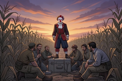 Kettle Springs clown attacks from "Clown in a Cornfield". The Kettle Springs clown attacks were the violent culmination of a conspiracy that sought to preserve the town by targeting its young people.