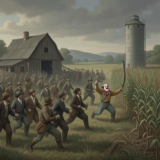 The Cornfield Massacre from "Clown in a Cornfield". This flow follows the party’s transformation from a rowdy gathering into a coordinated slaughter and desperate fight for survival.