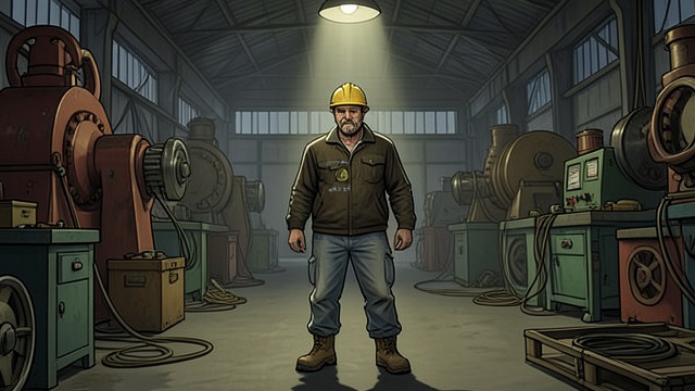 Work at the Shipyard from "Der goldene Handschuh". A Body Spent at Work Industrial Routine Fiete worked amid the noise and hazards of Howaldtswerft Shipyard, where machinery and moving metal seemed to dominate…