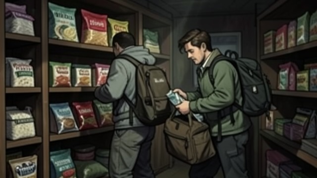 A Small Emergency Store from "The Salt Path". A Small Emergency Store Food packed against uncertainty Ray packs rice, noodles, teabags, cereal bars, and a few treats into the couple’s rucksacks.