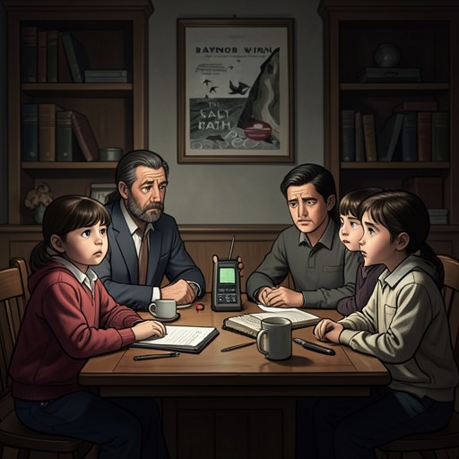 The Parent-Child Family from "The Salt Path". The family’s bond changes as Tom and Rowan grow into adults, help their parents from afar, and witness a crisis that Ray and Moth struggle to discuss openly.