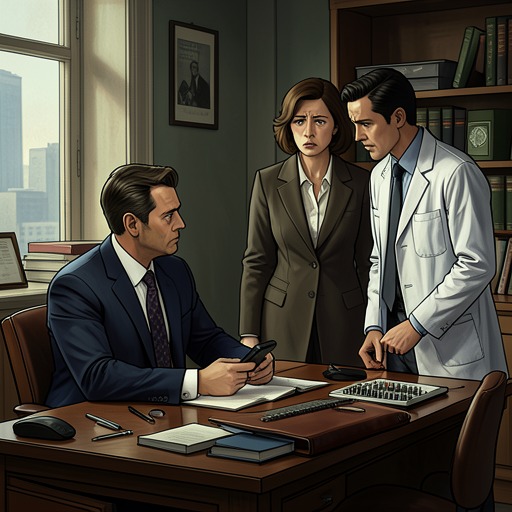 Alex and Richard's Professional Entanglement from "Dr. Death". This flow traces a therapy referral that turns into a conflict of interest when Richard becomes a murder suspect.