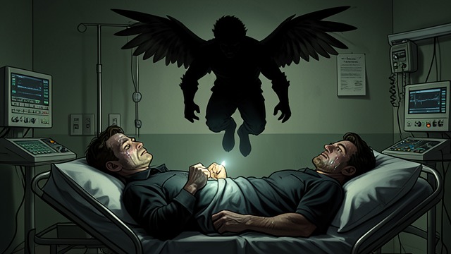 Delirium and the Angels from "Jacob's Ladder". Delirium and the Angels Fever turns memory into vision As paramedics treat him, Yasha imagines that he is wrestling angels and speaks to his dead grandfather.