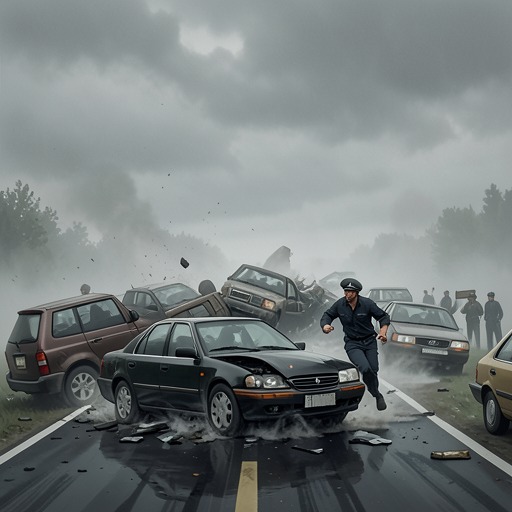 The Pileup and Its Aftermath from "Jacob's Ladder". The fog collision transforms a private romantic crisis into an emergency that tests family loyalty, professional responsibility, and public commitment.