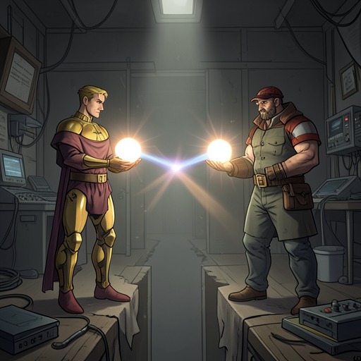 Merdon and Vorgens as Political Foils from "Watchmen". This flow compares Merdon’s idealistic absolutism with Emil Vorgens’s pragmatic reformism and follows their movement toward mutual respect.