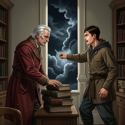 The Father and the Son from "Watchmen". This flow follows the changing bond between Clanthas and Merdon as parental caution confronts youthful revolutionary certainty.