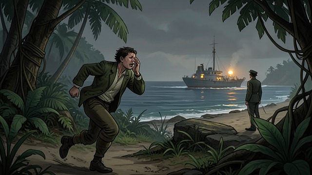 The Last Survivor from "Lord of the Flies". A Desperate Flight Ralph escapes Jack Merridew's hunters and runs from the fire toward The beach, where he encounters a naval officer.