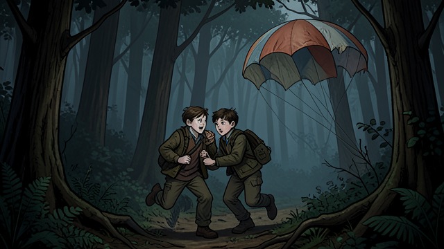 A Shadow on The Mountain from "Lord of the Flies". The Parachutist Mistaken Sam and Eric see the parachutist moving in the wind and flee, believing they have encountered the beast.