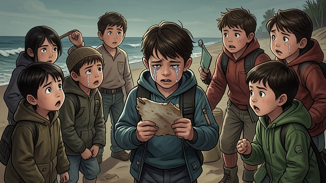 珀西瓦尔失去了家庭住址,《蝇王》中的场景。熟悉的背诵也失效了 珀西瓦尔·韦米斯·麦迪逊背诵了家里的住址和电话号码,却发现这些信息毫无帮助,随即哭了起来。 安慰的崩塌 他反复背诵的、与家乡的联系,无法跨越荒岛与成人保护之间的距离。其他小男孩也跟着哭起来,使个人的悲伤变成了众人的悲伤。