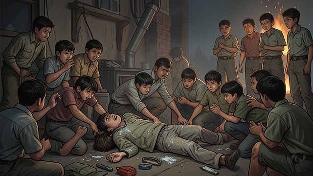 A Game Turns Rough from "Lord of the Flies". Robert Becomes The Prey The boys reenact a hunt around Robert, chanting and striking him as the game grows frighteningly intense.