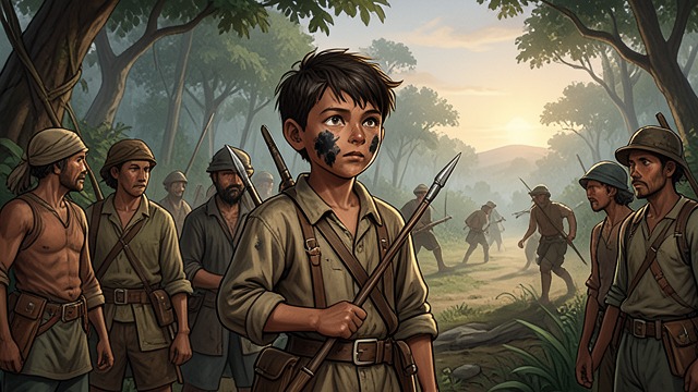 Paint For The Hunt from "Lord of the Flies". A Face Reworked Jack Merridew uses clay and charcoal to alter his face before leading the hunters after pigs.