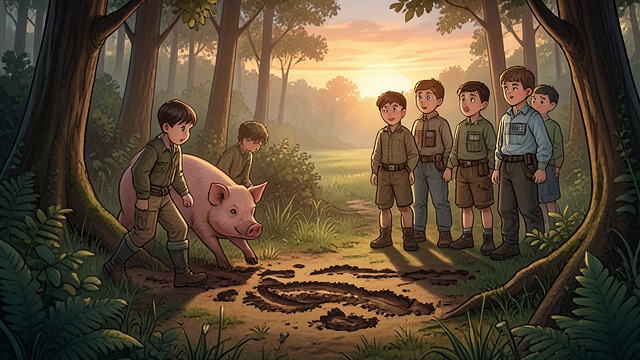 First Tracks from "Lord of the Flies". Signs of Pigs Ralph, Jack Merridew, and Simon discover pig tracks and hear an animal moving through The forest.