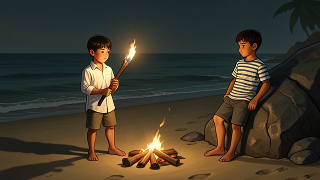 A Fire Moved Down from "Lord of the Flies". Safety Over Visibility Ralph accepts Piggy's proposal to build a fire near The beach instead of returning to The mountain.