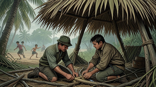 A Hand at The Shelters from "Lord of the Flies". Work Shared in Silence Simon helps Ralph construct the shelters while the other boys wander off to play or hunt.