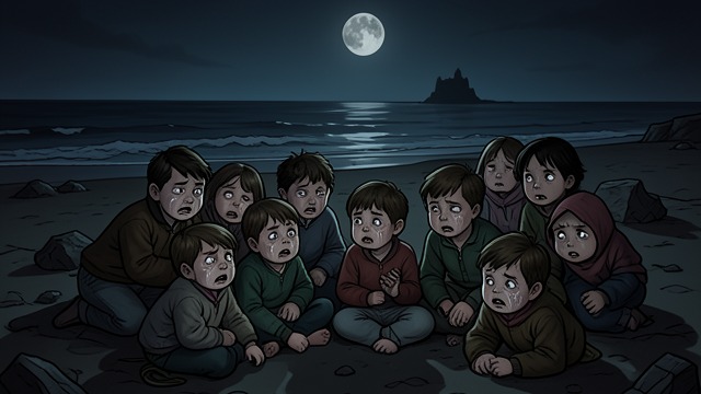小男孩们脆弱的世界,《蝇王》中的场景。夜间的苦恼 年幼的男孩们饱受噩梦折磨,哭着寻求安慰,还一再提起黑暗中的生物。 缺乏保护的恐惧 他们的依赖使传说中的野兽带来的威胁格外强烈。年长男孩们的争论,几乎无法恢复通常由成年人带来的安全感。