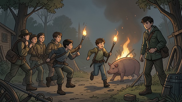Fire Versus Meat from "Lord of the Flies". A Rescue Duty Broken Ralph confronts Jack Merridew for allowing the signal fire to go out while the hunters pursued a pig.