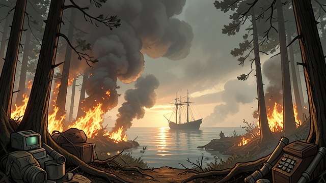 The Island Ablaze from "Lord of the Flies". A Final, Unplanned Signal Jack Merridew's tribe sets the forest alight to flush Ralph from hiding, and the smoke brings a naval officer to The beach.