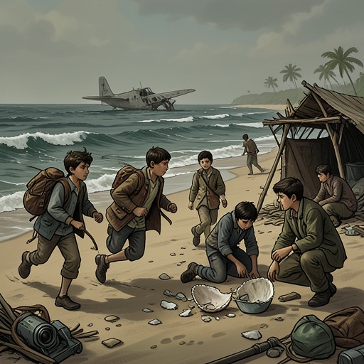 From Crash to Island Society from "Lord of the Flies". This flow follows the boys from their wartime crash through the creation and eventual destruction of their island society.