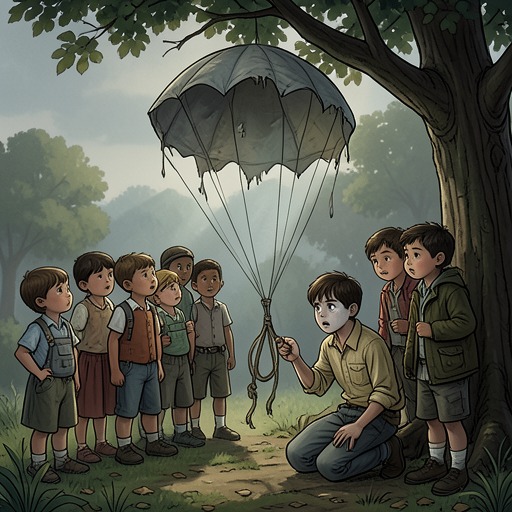 The Parachutist's Journey from "Lord of the Flies". This flow traces the dead parachutist's arrival, the mistaken interpretation of his body, and Simon's attempt to reveal the truth.