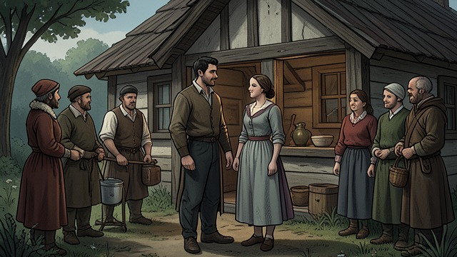 Marriage and Belonging from "The Peasants". Marriage and Belonging A modest wedding Szymek and Nastusia marry and move into their new cottage, supported by friends and the wider community.