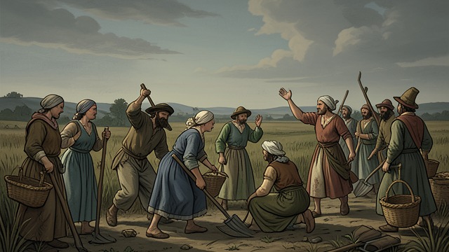 Work as a Claim from "The Peasants". Work as a Claim Collective labor With many men imprisoned, women and poor villagers try to keep farms running; neighboring communities later help with plowing.