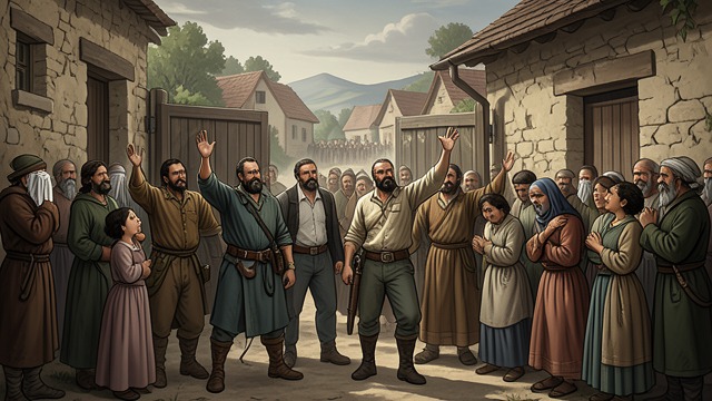 A Joyful Return from "The Peasants". A Joyful Return The men come home Imprisoned villagers return after weeks away, and families crowd around them with relief and tears.