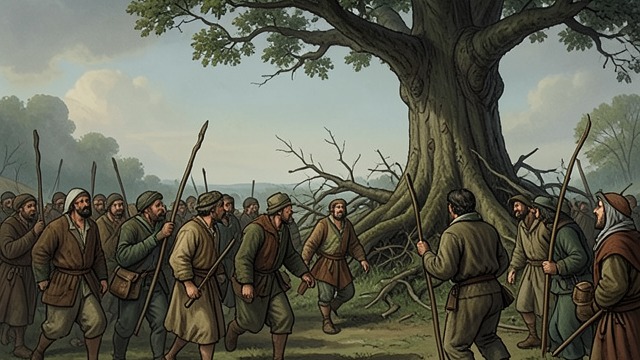 The Villagers Mobilize from "The Peasants". The Villagers Mobilize A call to gather As the squire’s men begin felling, Boryna calls the community to protect the forest together.
