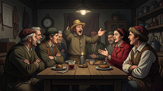 Debate Over the Forest from "The Peasants". Debate Over the Forest Grievances find a room At the inn, villagers discuss the squire’s timber sale, their customary rights, and the lack of land.