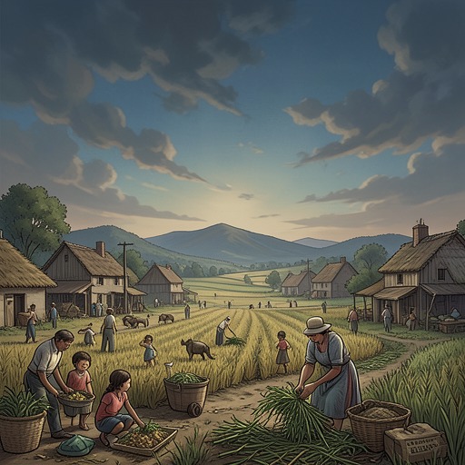 Seasonal Life and the Harvest from "The Peasants". This thematic thread traces how seasonal cycles shape work, celebration, scarcity, and the villagers’ sense of time.