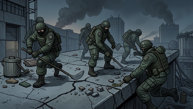 The Roof Crews from "Voices from Chernobyl". The Roof Crews Brief Shifts Soldiers climbed onto the damaged reactor roof to clear graphite and debris.