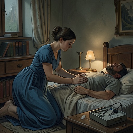Valentina and Misha from "Voices from Chernobyl". This flow follows Valentina Timofeevna Panasevich's marriage as her husband returns from cleanup work, becomes ill, and dies while she provides intimate care.