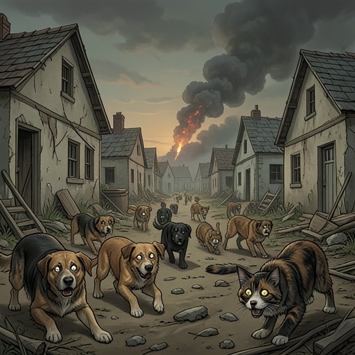 Animals Left Behind from "Voices from Chernobyl". This flow follows abandoned animals from the evacuation through their encounter with human caretakers, hunters, and a depopulated environment.