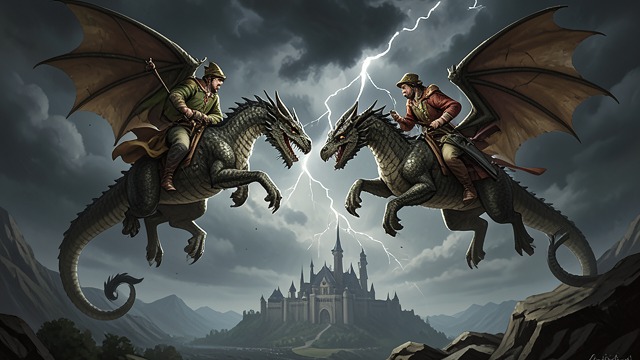 Dragons Fight Dragons from "Fire & Blood". A Civil War in the Sky Family Against Family Dragonriders fight on behalf of rival claimants, destroying beasts and riders on both sides.
