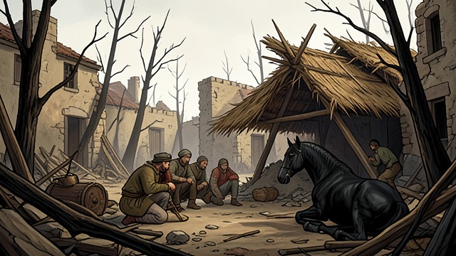 The War Reaches the Towns from "Fire & Blood". Civilian Life Is Destroyed Villages Burn Armies burn crops, seize livestock, and destroy settlements to deny their enemies supplies.