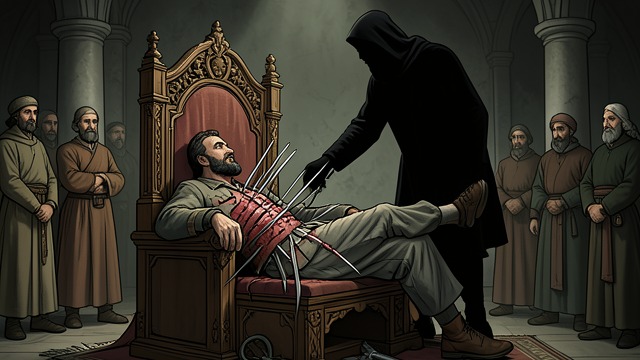 Death on the Iron Throne from "Fire & Blood". An Unexplained End A King Found Dead Maegor is discovered dead on the Iron Throne, his body cut by its blades.